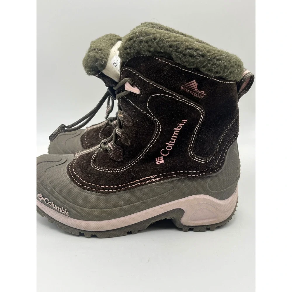 Columbia Youth Bugaboot Winter Boots Kids Size 3 Waterproof Brown Pink BY1272-24
